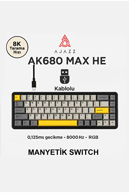 Ajazz Ak680 Max Rapid Trigger Manyetik Switch Kablolu Klavye 8.000