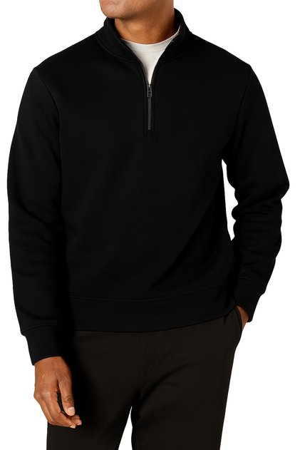 Erkek Yarım Fermuarlı Uzun Kollu Siyah Polar Sweatshirt
