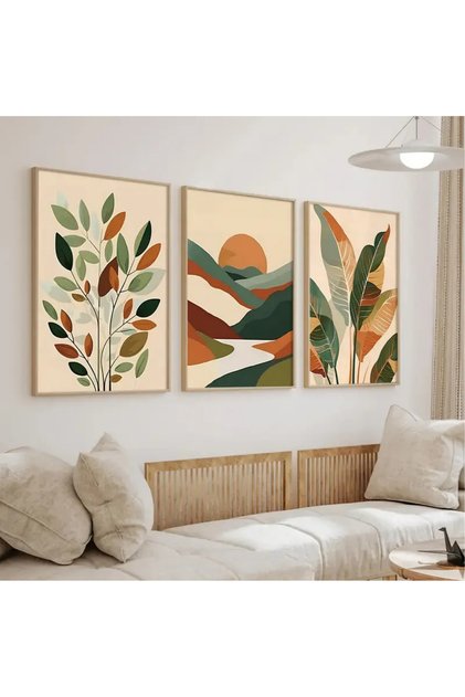Natural Wood Framed Uv Printing Set of 3 Abstract Pattern Paintings – Modern & Stylish Wall Decor