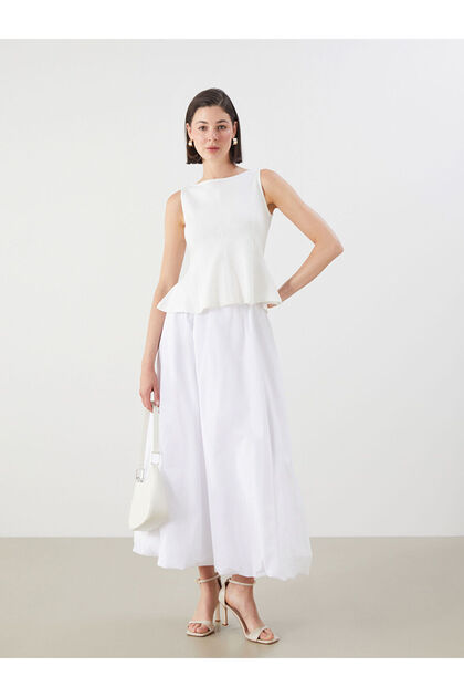 Poplin Balloon Skirt with Elastic Waist