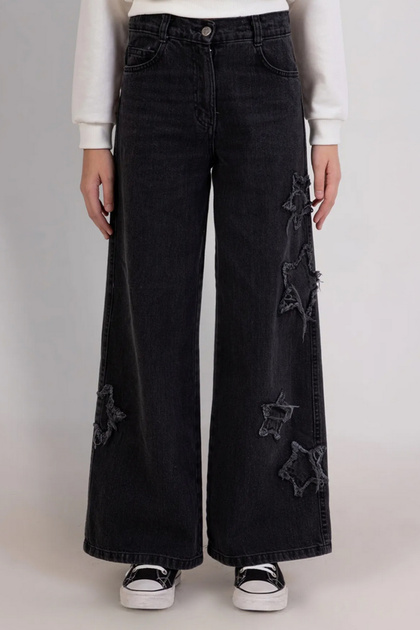 Star Detailed Soft Textured Wide Leg Wide Leg Jeans Girls' Jeans