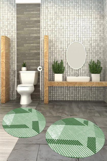 Printed Non-Slip Base Washable Round Bath Mat Set of 2 Toilet Seat Covers