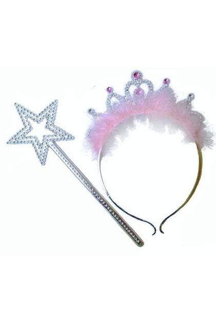 Accesorii prințesă, coroană și baghetă magică, roz