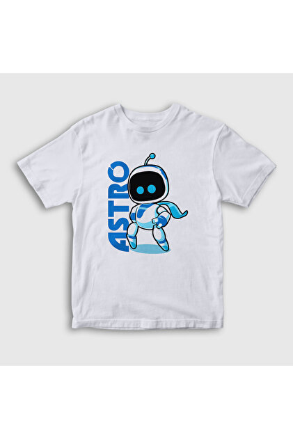Presmono Unisex Çocuk Beyaz Oyun Kaptan Astro Bot T-Shirt 555378tt