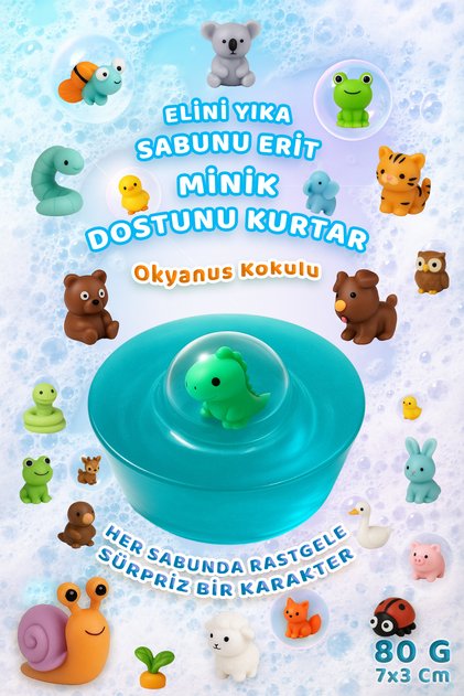 Ellerini Yıka, Sabunu Erit, Minik Dostunu Kurtar! | Oyuncaklı Hediyelik Şeffaf Sabun | 80G