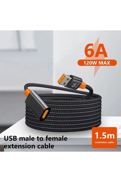 كابل تمديد USB 2.0 أسود بطول 1.5 متر من النوع A ذكر إلى أنثى، سرعة نقل بيانات 480 ميجابت في الثانية للوحة المفاتيح والكاميرا