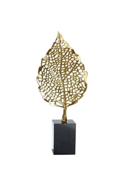 Ornament decorativ de masă, metal, frunză, 16x10x37cm, auriu/negru
