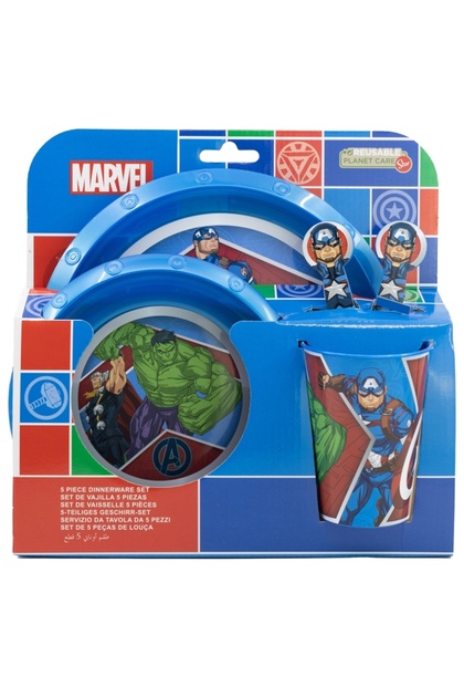 Set 5 piese pentru servit masa, plastic, fara BPA, multicolor, Heraldic Army, Avengers, Marvel