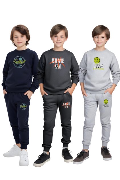 3-Piece Boy's Tracksuit Set with Round Neck Print Details