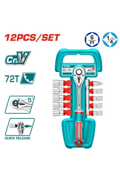 طقم حبوب مع يد اتوماتيك 1/4" 12pcs/set توتال Tht14114126