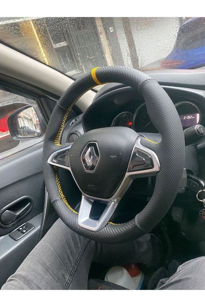 DİREKSİYON KILIFI RENAULT SYMBOL 2017 -KANGOO 2022 KARBON NOKTALI MODEL SARI ŞERİTLİ SARI DİKİŞLİ