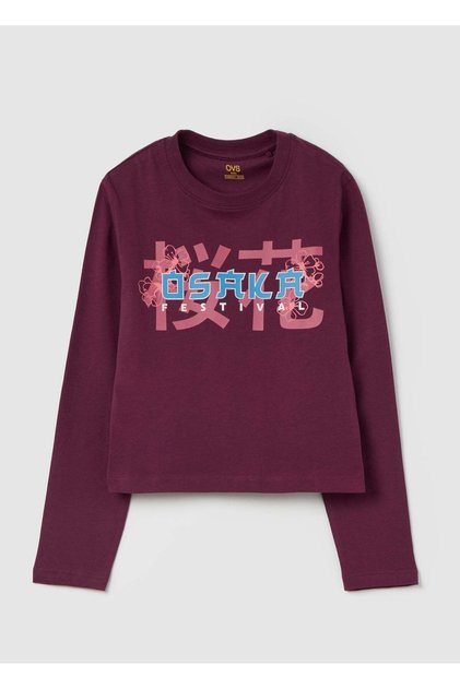 Crop T-Shirt With Long Sleeves And Print
