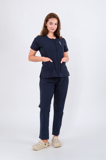 Top Size Lycra U Neck Bat Sleeve Nurse and Doctor Uniform Set Scrubs Hospital Uniform