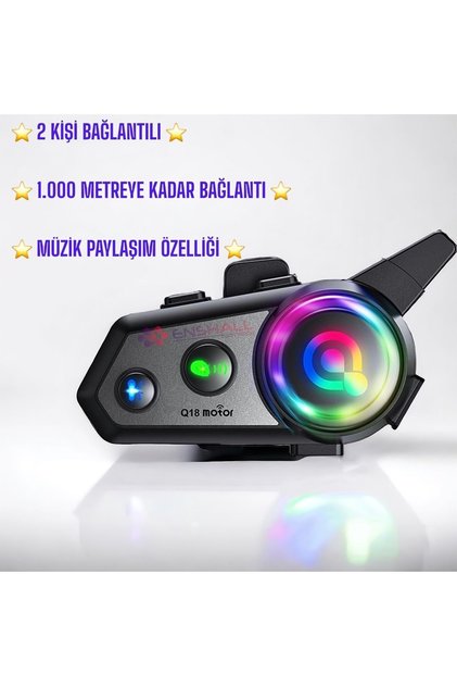 Yeni Q18 Işıklı Intercom 2 Kişi Bağlantılı ve Müzik Paylaşımlı Motosiklet Bluetooth Kulaklık Seti