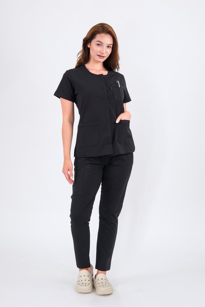 Top Size Lycra U Neck Bat Sleeve Nurse and Doctor Uniform Set Scrubs Hospital Uniform