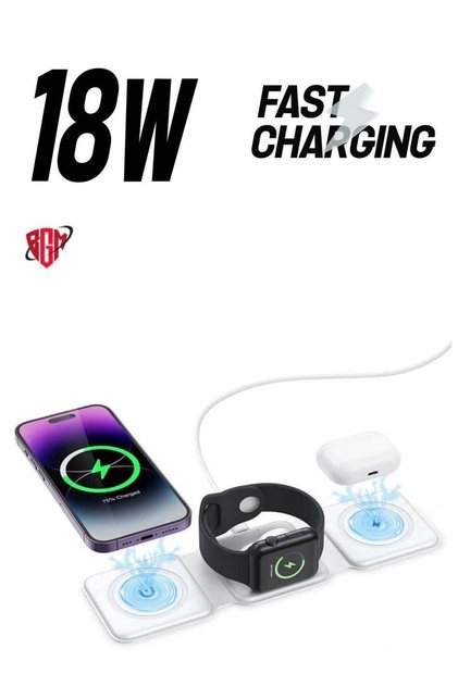 BGM 3 in 1 Wireless Charger, Foldable Magnetic Charger Station, 18W Fast Wireless Charging Pad