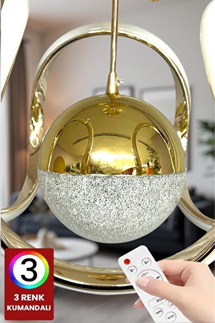 Genel Markalar Kumandalı LED avize toplu damla 3 renk gold, salon