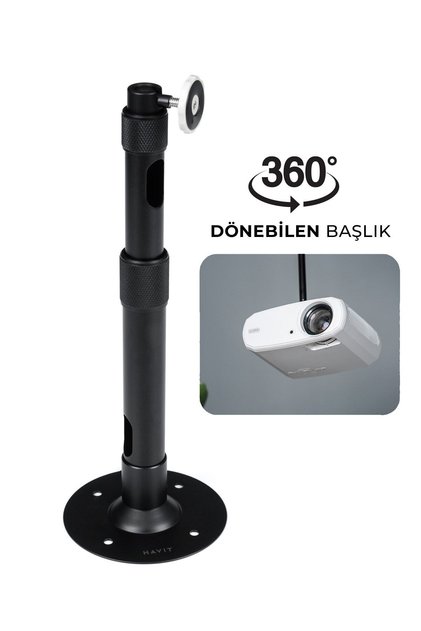 Projeksiyon Tavan ve Duvar Askı Aparatı, 360 Derece, Siyah