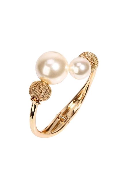 Elegant Bracelet with Faux Pearls & Textured Beads Gold Color Tone