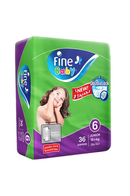 Fine Baby Diapers, Size 6, Junior 16+ Kg, Jumbo Pack, 36 Diapers