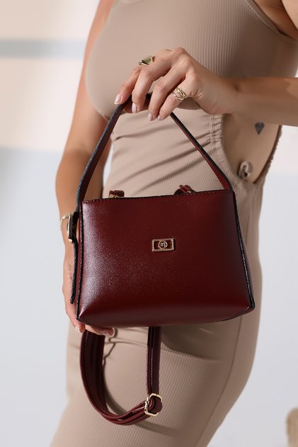 Bordo Küçük Boy Kova Model Kadın Çanta Tek Gözlü Çapraz Askılı Omuz Ve El Çantası