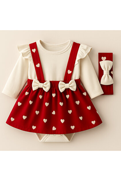 3-Piece Baby Girl Dress with Bow Detail and Bandana Accessory