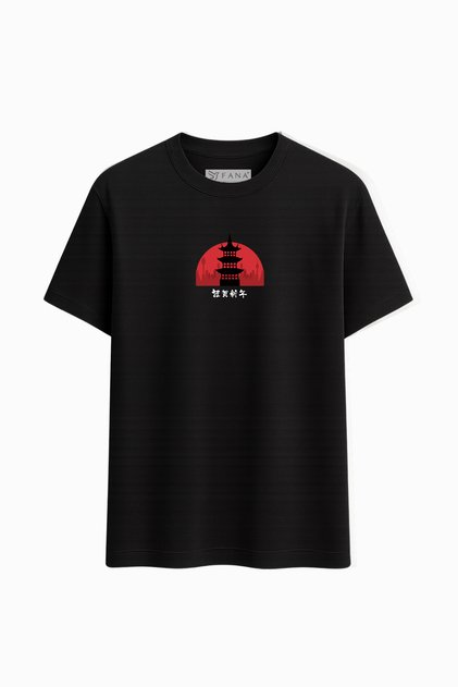 Unisex Japanese Style Oversize T-Shirt – Red Sun and Pagoa Printed