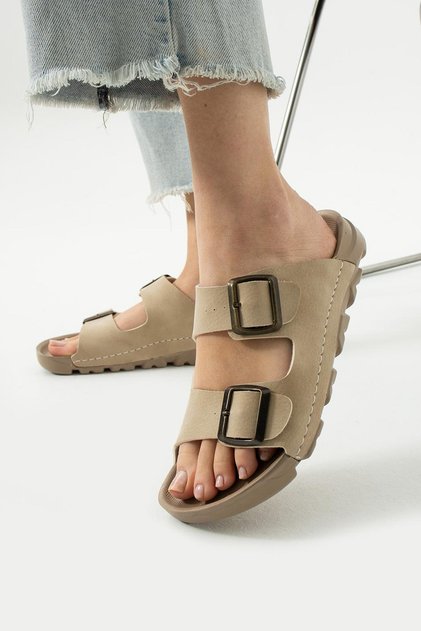 Women's Cream Daily Double Buckle Non-Slip Sole Slippers Comfortable Sole Lightweight Stylish Sea Beach Pool Sandals
