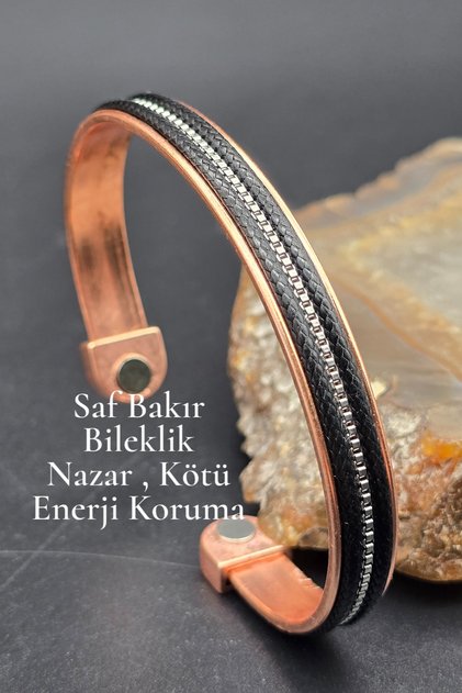 Pure Copper Bracelet Leather Black Magnet Adjustable Handcrafted Very Good Quality