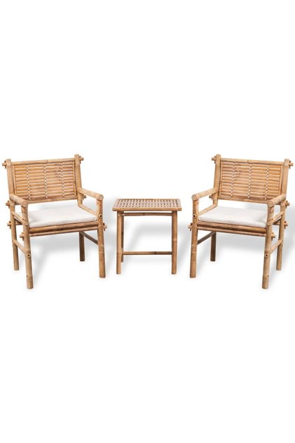 3 Piece Bistro Set with Cushions Bamboo