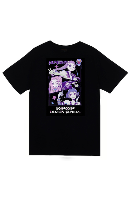 fame-stoned K-Pop Demon Hunters Baskılı Unisex %100 Pamuk Siyah T