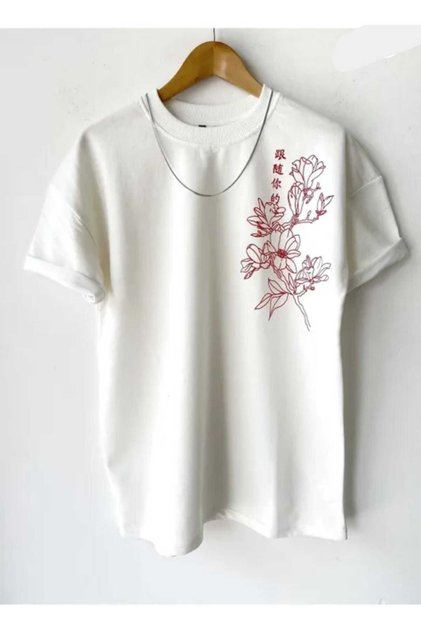 Floral Printed Oversize Unisex Crew Neck T-shirt