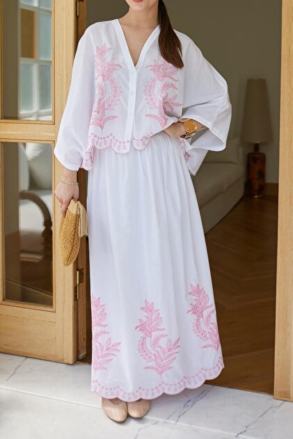 Women's 100% Cotton Embroidered Shirt Skirt Set 38821
