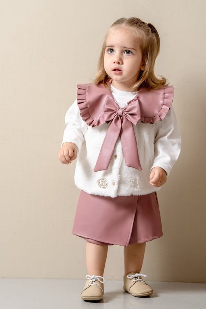 Baby Girl Vest, Leather Shorts and Skirt 3-Piece Set