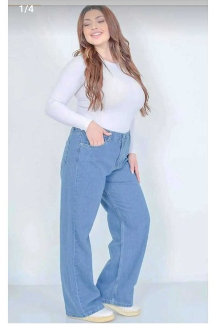 Plus Size Super High Waist Lycra Light Blue Palazzo Loose Jean Trousers
