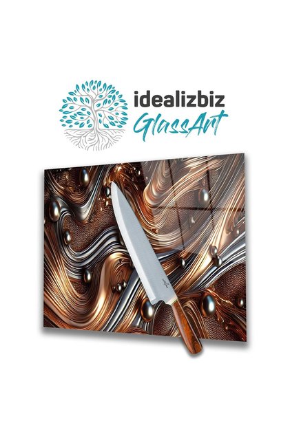 Glass Cutting Board Brown Abstract Marble Pattern, Chopping Board, Presentation Table