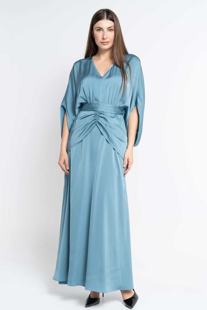 Solid Ruffled Maxi Dress with Butterfly Sleeves