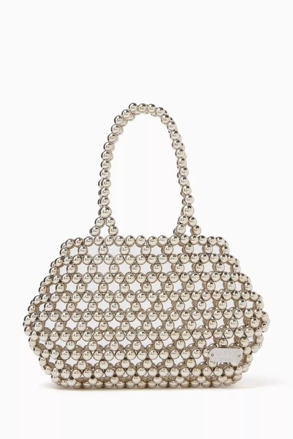 Ella Mini Silver Beaded Bag, Handmade Evening Elegance Accessory