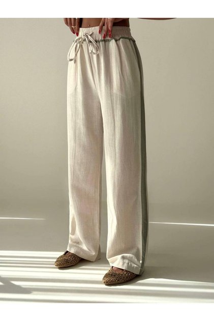 Elastic Waist Wide Leg Trousers Natural