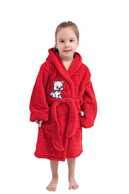 childrens red dressing gown Kids Girls Cotton Soft Terry Hooded Red Bathrobe Luxury Dressing Gown 2-13 Years