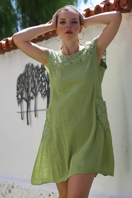 chinese dress ladies LONG PISTACHIO GREEN DRESS WITH APPLIQUÉ main image 0