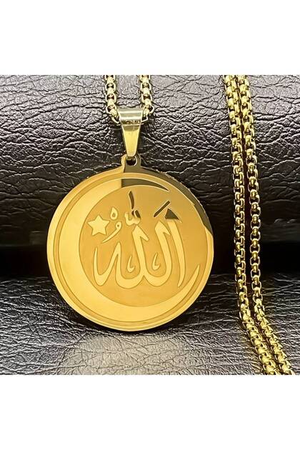 İsme Özel Avangart Paslanmaz Çelik,Altın Kaplama, ALLAH Lafzı Kolye Kararma,Solma Yapmaz