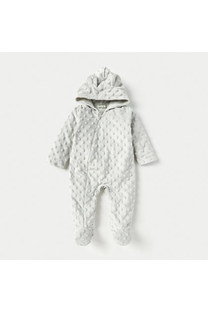 Textured Closed Feet Sleepsuit with Hood and Ear Applique