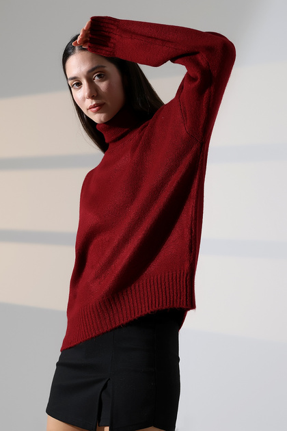 Turtleneck Long Sleeve Single Color Soft Textured Basic Plain Winter Knitwear Sweater