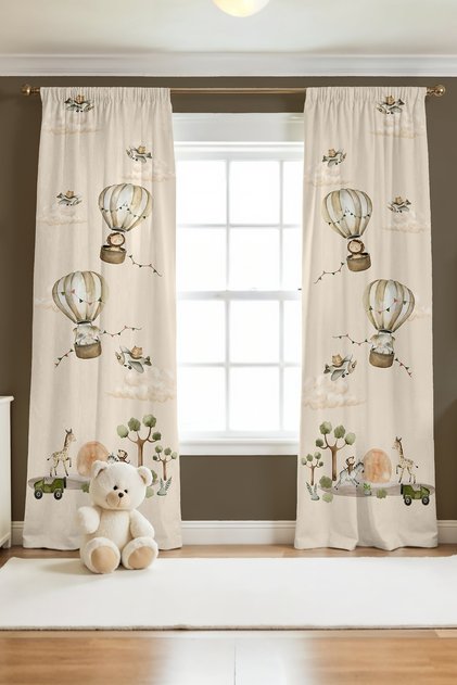 Balloons and Safari Patterned Children's Baby Room Background Curtain (Single Wing Pricing)