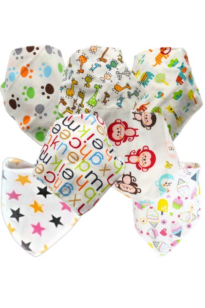 Set cu 7 bavete triunghiulare din bumbac, ®VERSAGO, tip esarfa, pentru hranire bebe . Multicolore