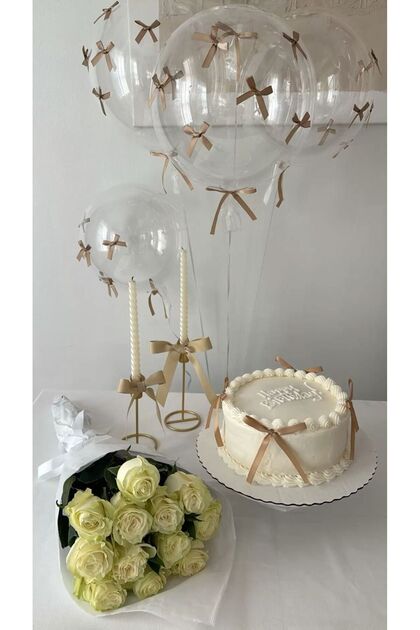 Bow Ribbon on Cake Balloon 4 Large Ribbons + 40 Small Ribbon Decorations