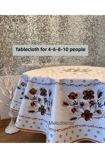 Round Poppy Pattern Non-Slip Lined Luxury Easy-To-Wipe Pvc Oilcloth Tablecloth
