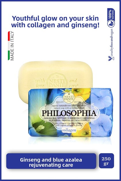 Philosophia Collagen Solid Soap 250 Gr | Ginseng and Blue Azalea | Anti-Aging | Bath Soap
