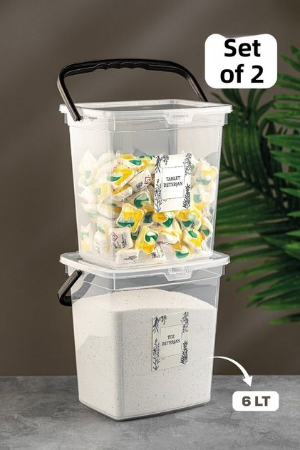 Set of 2 Detergent Storage Container with Labeled Lid - Portable Tablet Detergent Storage Box Transparent